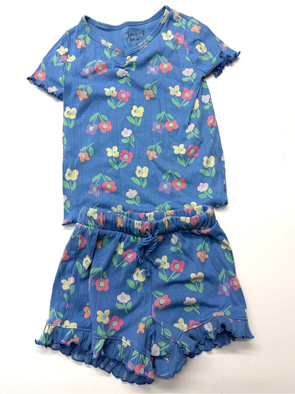 Adorable Two Piece Set Outfit Blue Floral Girls' Shorts & Top Jumping Beans